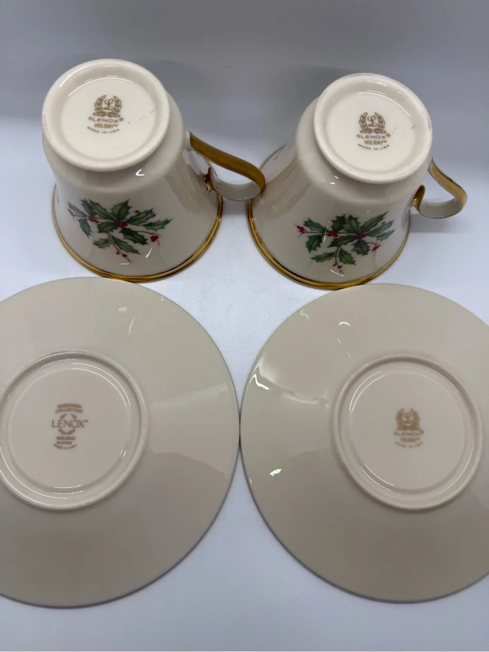 Lenox Holiday Dimension - Two Sets of Teacups and Saucers